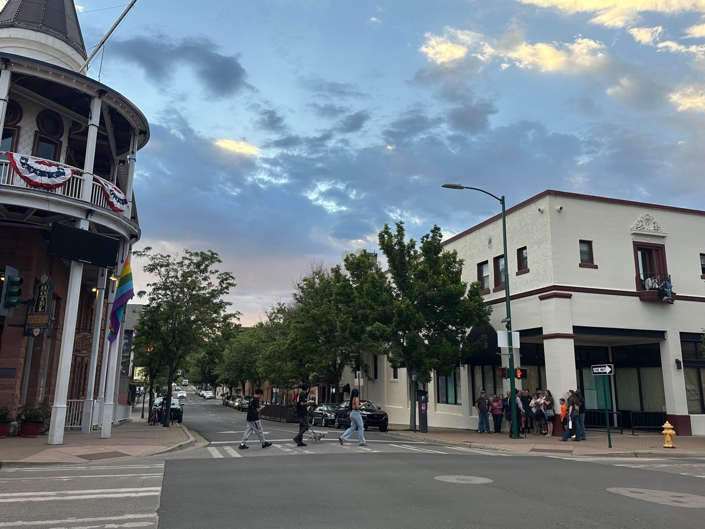 The Weatherford Hotel at sunset on a downtown Flagstaff corner